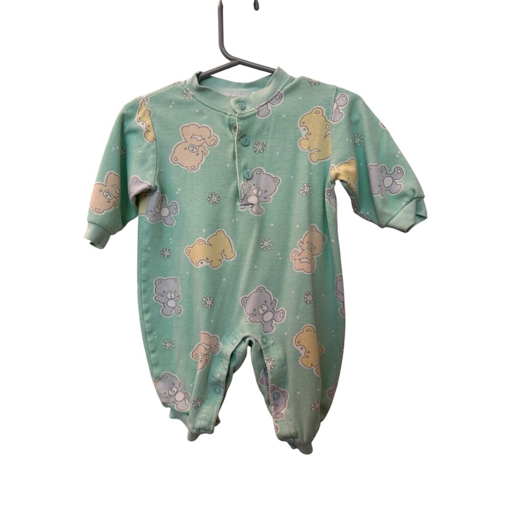 Vintage First Impressions Teddy Bear all over print pastel Romper Size 9 months